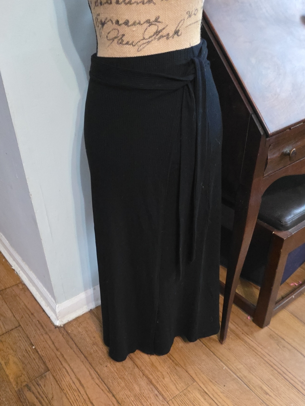 Reformation Black Wrap Maxi Skirt with Tie Waist